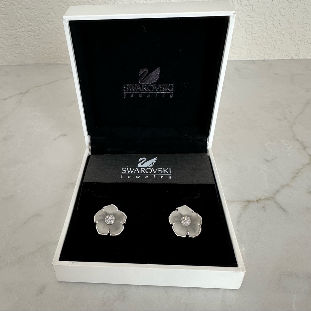 Swarovski Flower with Crystal Center Stud Earrings, Never Worn - Picture 4 of 7